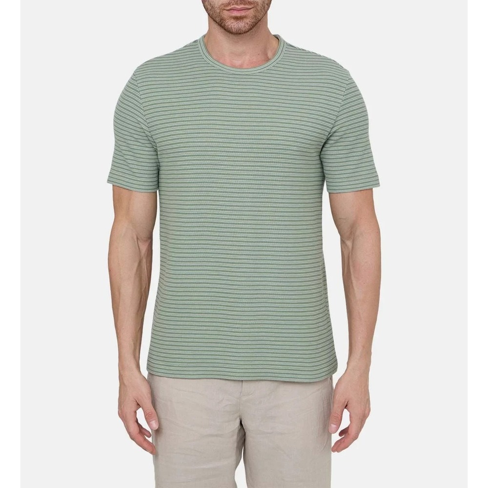 Vince Men's green Stripe pima Cotton T Shirt Size X-Large A011386
